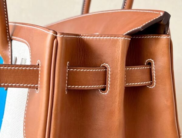 Hermes Birkin GARGO canvas & Barenia Brown & White & Blue Silver Hardware 35cm Full Handmade