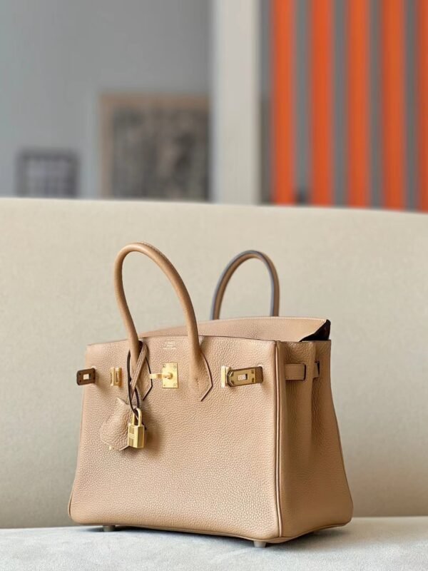 Hermès Brikin Togo OM Tea Khaki Gold Hardware 25cm Full Handmade