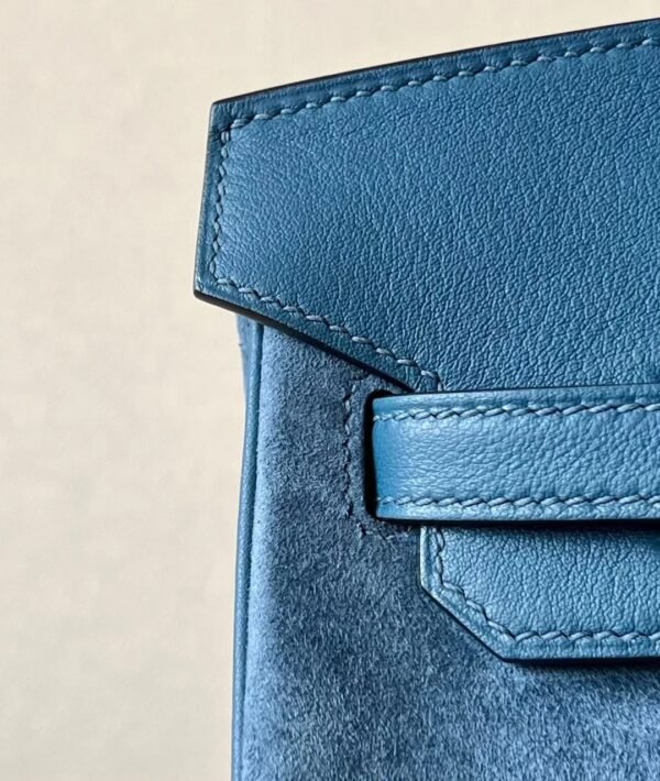 Hermes Birkin Chamois & Swift R2 Agate blue Silver Hardware 25cm Full Handmade