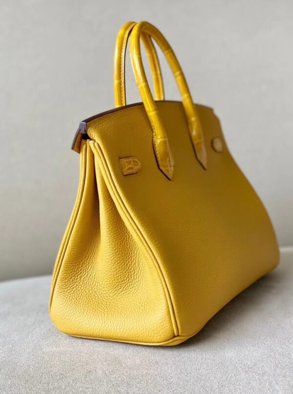 Hermès Birkin togo & Niloticus 9D Amber yellow Silver Hardware 25cm Full Handmade