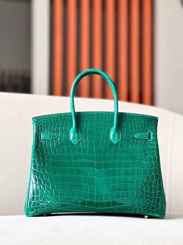 Hermes Birkin Shiny Niloticus crocodile 6Q jade green Gold Hardware 35cm Full Handmade