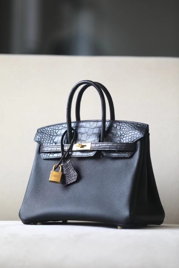 Hermès Birkin togo & Niloticus Black Gold Hardware 25cm Full Handmade