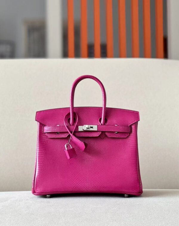 Hermes Birkin Lizard Deep Rose Pink Silver Hardware 25cm Full Handmade