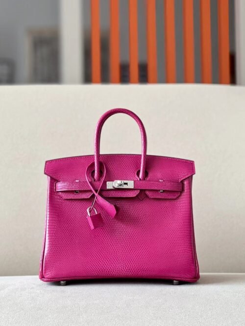 Hermes Birkin Lizard Deep Rose Pink Silver Hardware 25cm Full Handmade