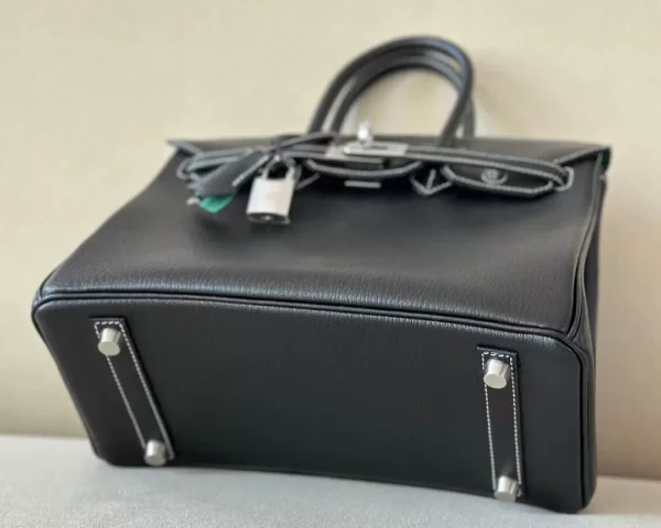 Hermès Birkin Chevre CK89 Black & 06 Green Silver Hardware 25cm Full Handmade