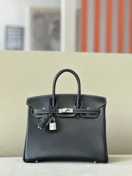Hermès Birkin Chevre CK89 Black & 06 Green Silver Hardware 25cm Full Handmade