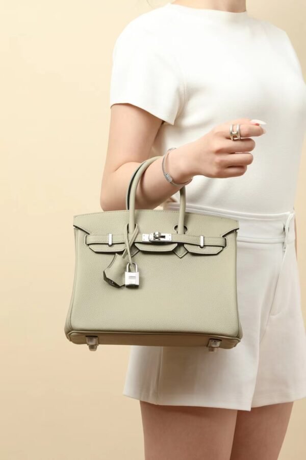 GPC Mode Birkin Togo Leather 1Q Sage green Silver Hardware 25cm Full Handmade