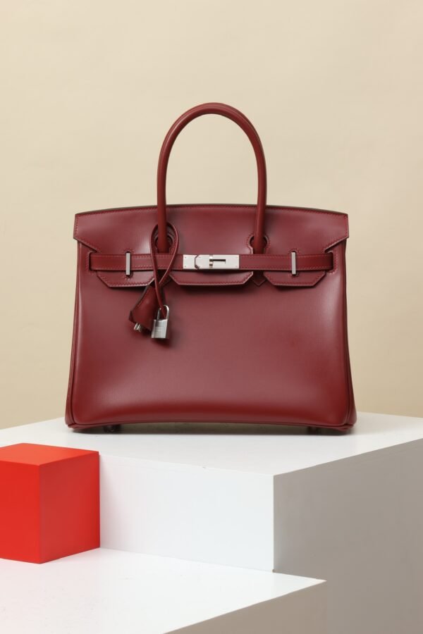 GPC Mode Birkin Shiny Box Leather Bordeaux wine red Silver Hardware 30cm Full Handmade GPC Mode Birkin Shiny Box Leather Bordeaux wine red Silver Hardware 30cm Full Handmade