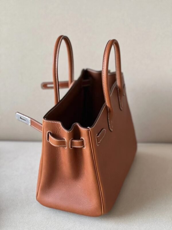Hermes Birkin Barenia CK37 Golden Brown Silver Hardware 30cm Full Handmade