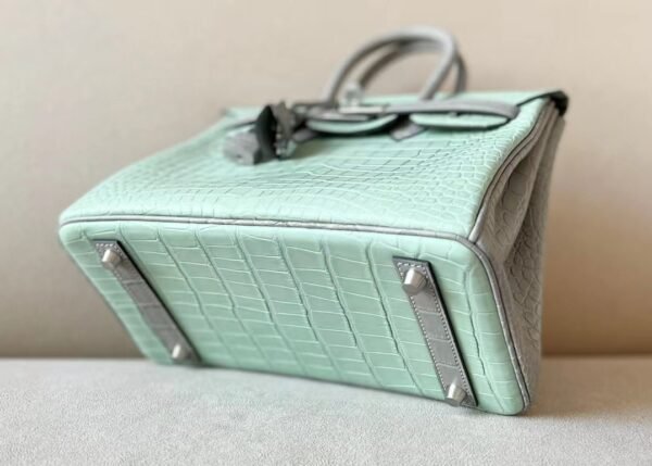 Hermès Birkin Matte Alligator crocodile 6U Mint green & 80 Pearl grey Silver Hardware 25cm Full Handmade