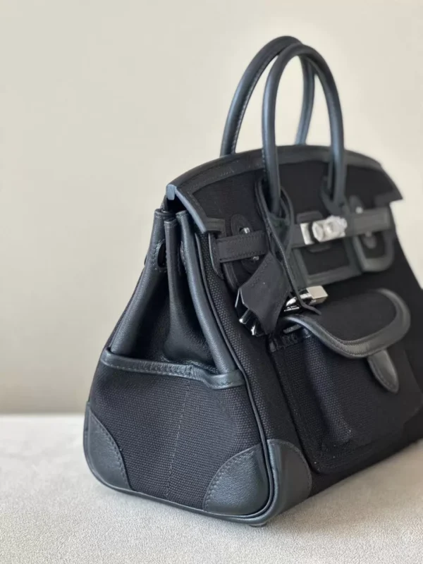 Hermès Birkin Canvas & Swift Ck89 Black Silver Hardware 25cm Full Handmade