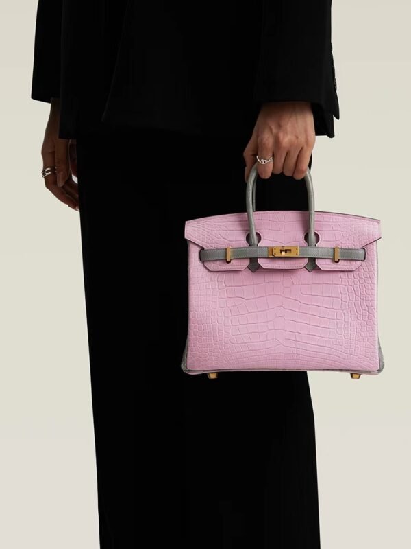 GPC Mode Birkin Matte Alligator crocodile Pink & Pearl grey Gold Hardware 25cm Full Handmade