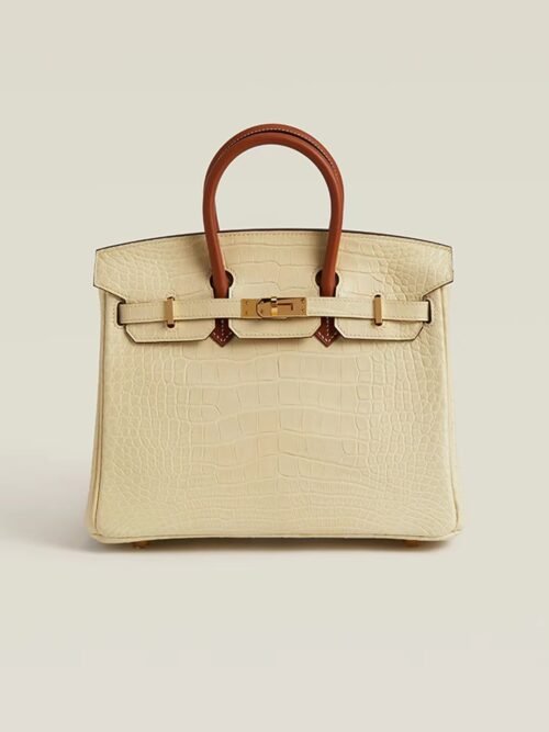 GPC Mode Birkin Matte Alligator crocodile Vanille & Pearl grey Gold Hardware 25cm Full Handmade