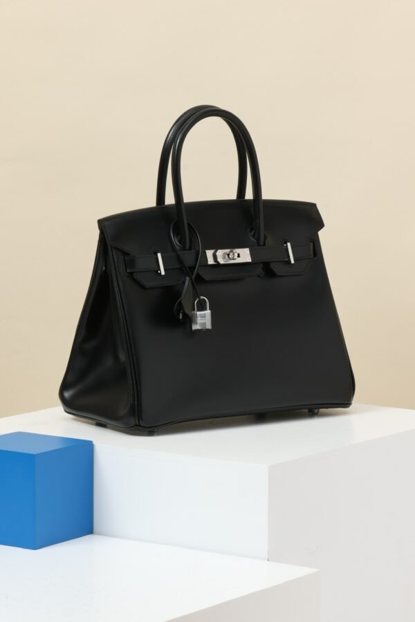 GPC Mode Birkin Shiny Box Leather CK89 Black Silver Hardware 30cm Full Handmade GPC Mode Birkin Shiny Box Leather CK89 Black Silver Hardware 30cm Full Handmade