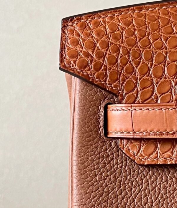 Hermes Birkin Togo & Matte Alligator crocodile CK37 Golden Brown Gold Hardware 25cm Full Handmade