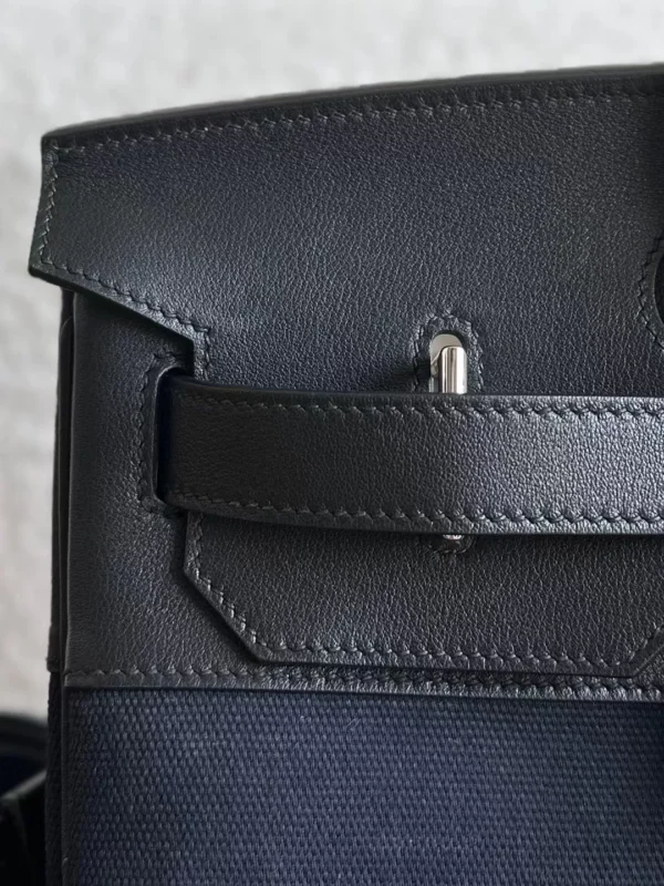 Hermès Birkin Swift & Canvas CK89 Black & 2Z Deep Blue Silver Hardware 40cm Full Handmade