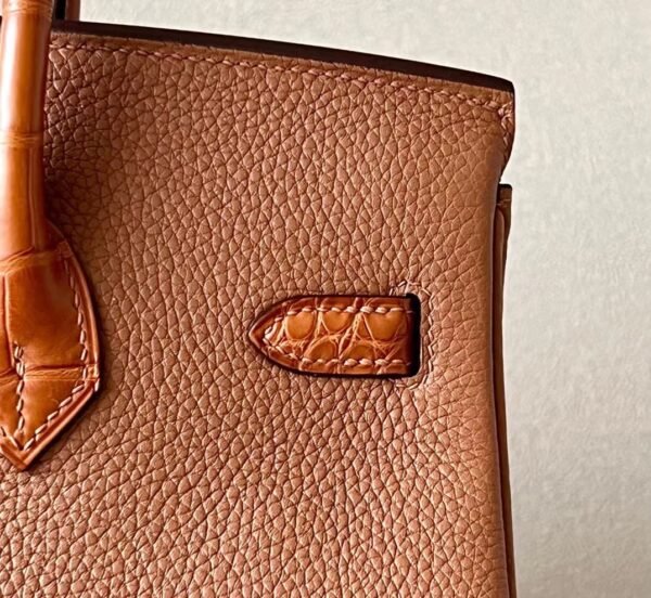 Hermes Birkin Togo & Matte Alligator crocodile CK37 Golden Brown Gold Hardware 25cm Full Handmade