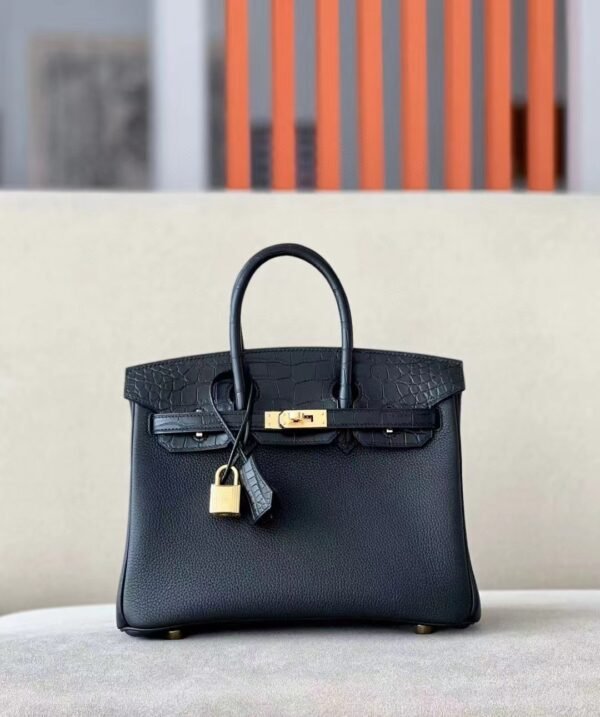 Hermes Birkin Togo & Matte Alligator CK89 Black Gold Hardware 25cm Full Handmade