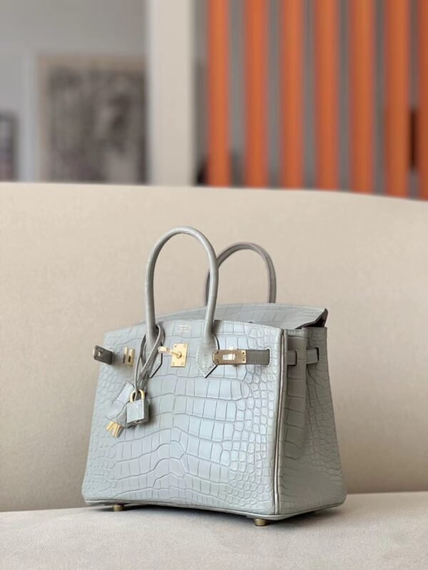 Hermès Brink Matte Alligator crocodile 80 Pearl grey Gold Hardware 25cm Full Handmade