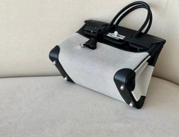 Hermès Birkin Swift & Canvas CK89 Black Silver Hardware 30cm Full Handmade