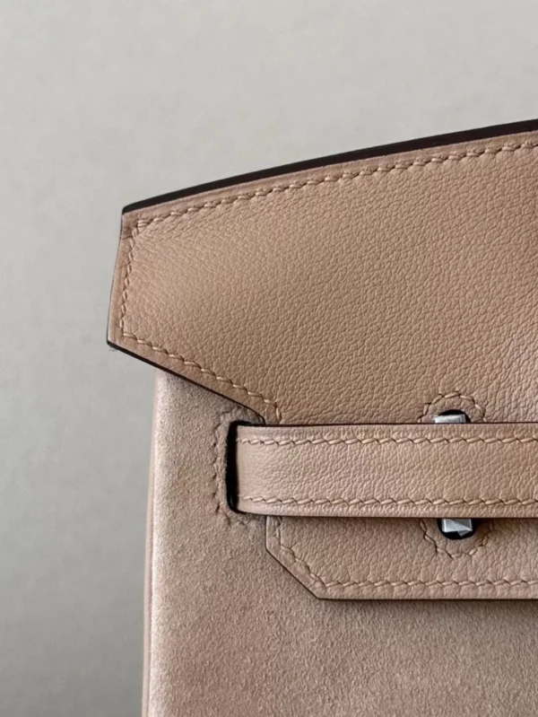 Hermès Birkin Swift & Chamois OM Tea Khaki Silver Hardware 25cm Full Handmade