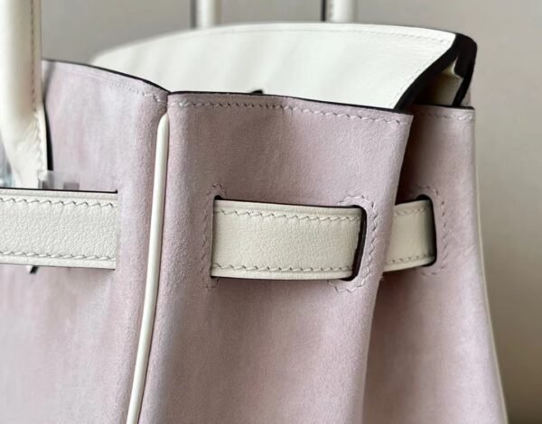 Hermès Birkin Swift & Chamois I2 Creamy White & 4W Light Purple Silver Hardware 30cm Full Handmade