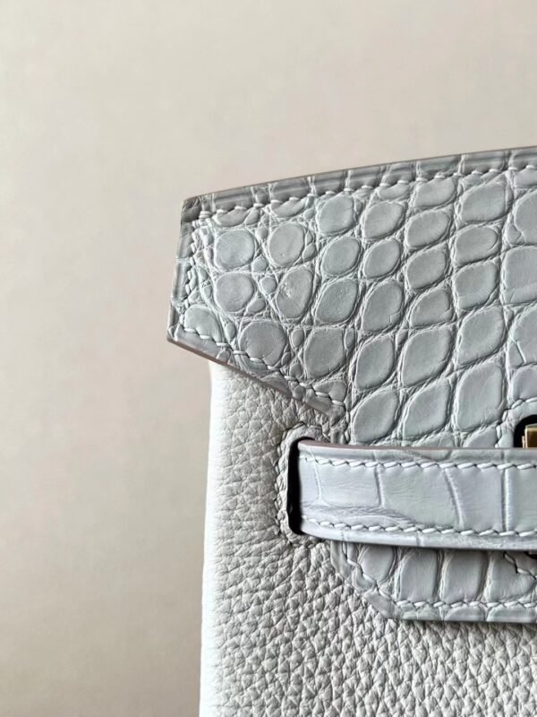 Hermes Birkin Togo & Matte Alligator crocodile 80 Pearl grey Gold Hardware 25cm Full Handmade