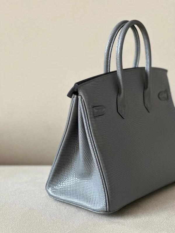 Hermès Brikin Lizard 85 Marbled grey Silver Hardware 25cm Full Handmade