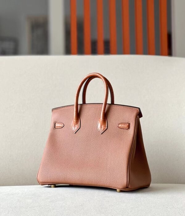Hermes Birkin Togo & Matte Alligator crocodile CK37 Golden Brown Gold Hardware 25cm Full Handmade