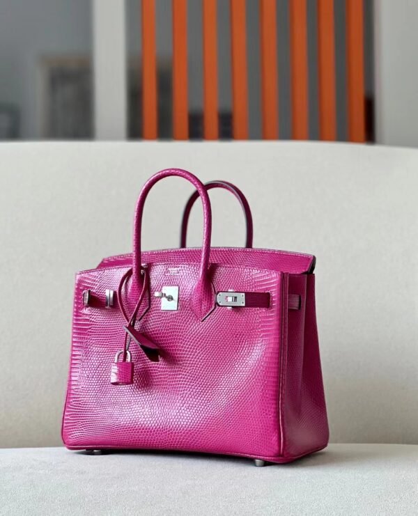 Hermes Birkin Lizard Deep Rose Pink Silver Hardware 25cm Full Handmade