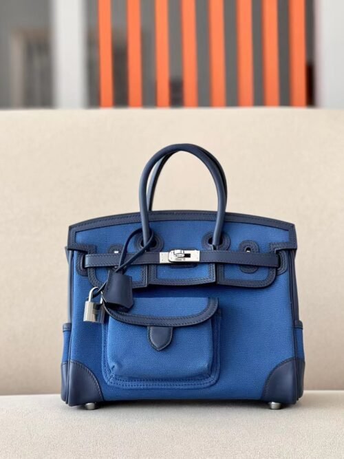 Hermes Birkin Cargo canvas & swift Dark Blue & Bright Blue Silver Hardware 25cm Full Handmade