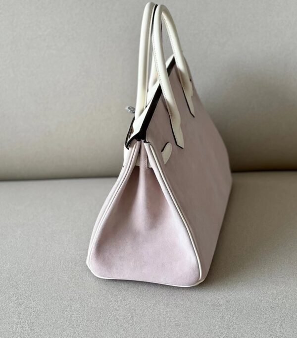 Hermès Birkin Swift & Chamois I2 Creamy White & 4W Light Purple Silver Hardware 30cm Full Handmade