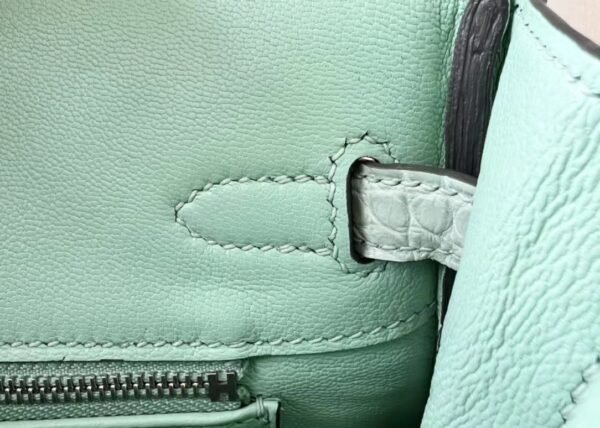 Hermes Birkin Matte Alligator crocodile 6U Mint green Silver Hardware 25cm Full Handmade