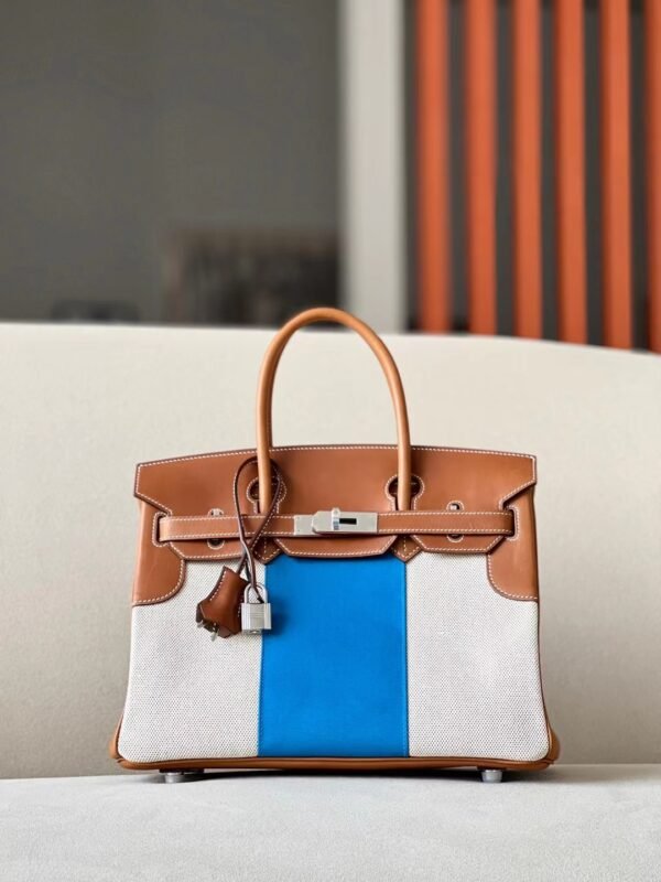 Hermes Birkin GARGO Canvas & Barenia CK37 Golden Brown Silver Hardware 30cm Full Handmade