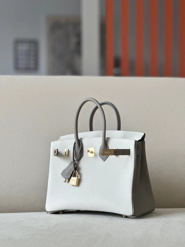 Hermès Birkin Togo 8L Ice White & M8 Grey Gold Hardware 25cm Full Handmade
