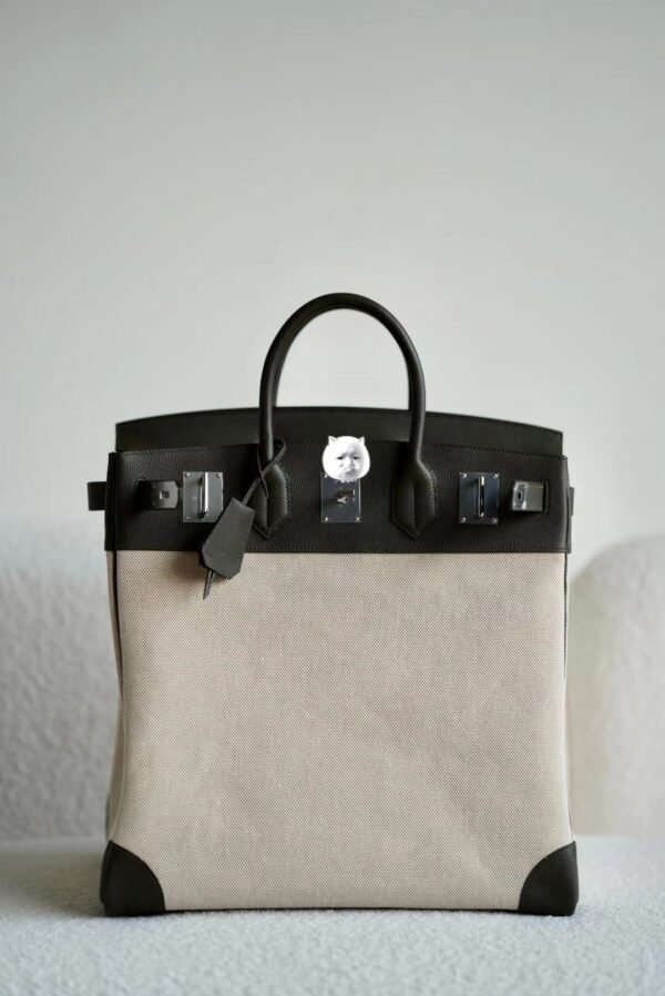 6d964638f7a8734 Hermes Birkin Hac Togo & Canvas C6 sage green Silver Hardware 40cm Full Handmade