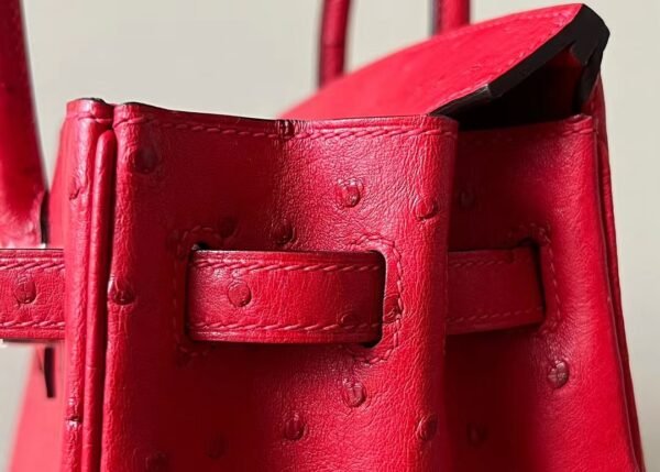 Hermes Birkin Ostrich 95 Ferrari red Silver Hardware 25cm Full Handmade