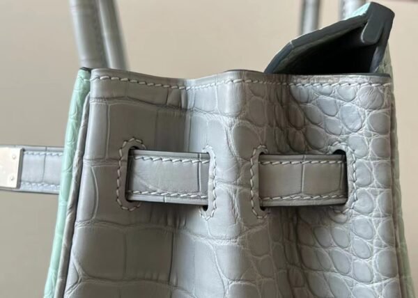 Hermès Birkin Matte Alligator crocodile 6U Mint green & 80 Pearl grey Silver Hardware 25cm Full Handmade