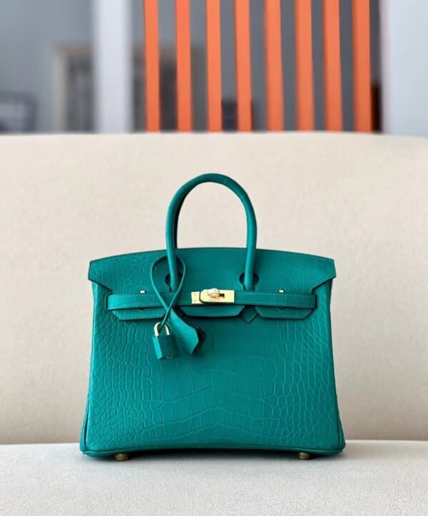 Hermes Birkin Matte Alligator crocodile Z6 Malachite green Gold Hardware 25cm Full Handmade