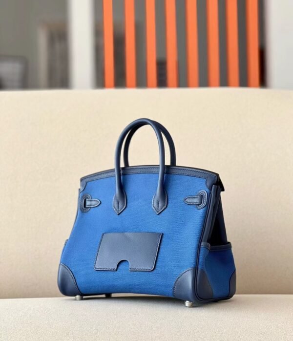 736ae59cd0dd23f Hermes Birkin Cargo canvas & swift Dark Blue & Bright Blue Silver Hardware 25cm Full Handmade