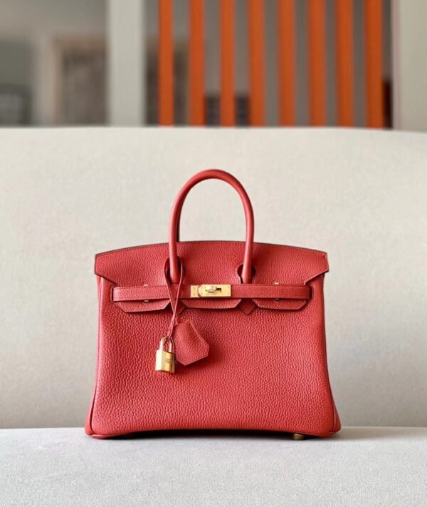 Hermes Birkin Togo Bright Red Gold Hardware 25cm Full Handmade