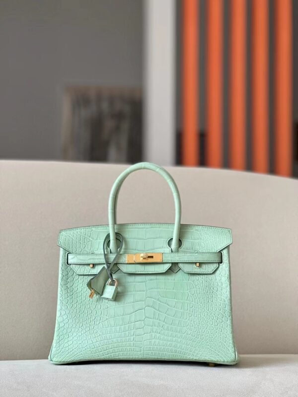 Hermès Birkin Matte Alligator crocodile 6U Mint green Gold Hardware 30cm Full Handmade