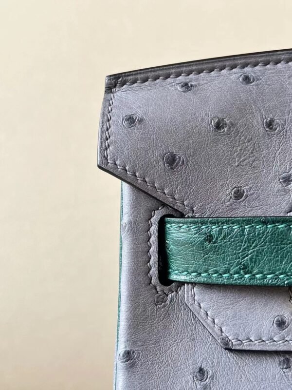 Hermes Birkin Ostrich Leather 82 Agate grey & 1T Deep Green Gold Hardware 30cm Full Handmade
