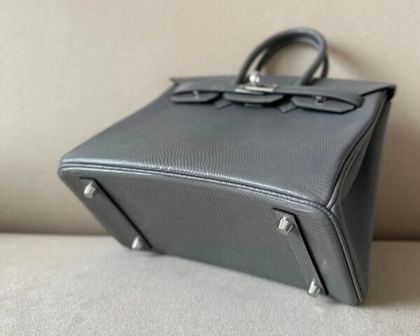 Hermès Brikin Lizard 85 Marbled grey Silver Hardware 25cm Full Handmade