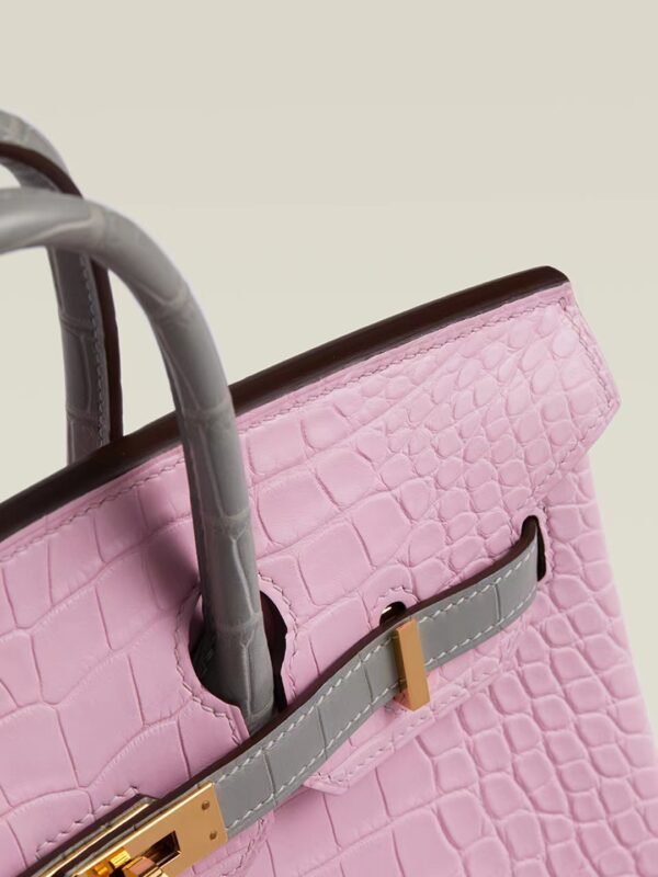 GPC Mode Birkin Matte Alligator crocodile Pink & Pearl grey Gold Hardware 25cm Full Handmade
