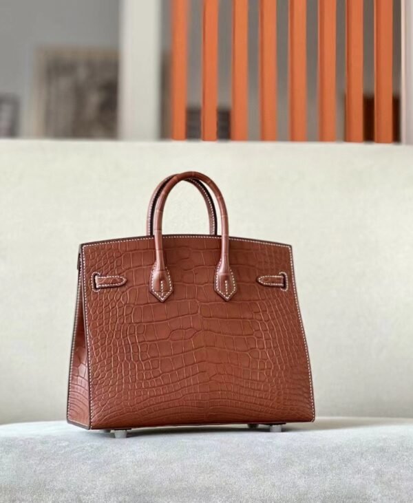 Hermes Birkin Matte Alligator CK37 Golden Brown Silver Hardware 25cm Full Handmade