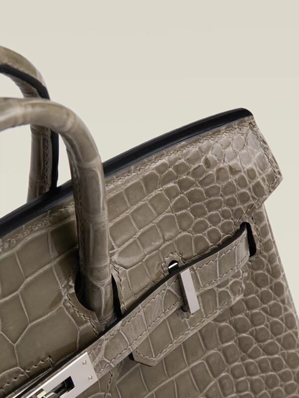 GPC Mode Birkin Shiny Porosus crocodile Turtledove grey Silver Hardware 25cm Full Handmade