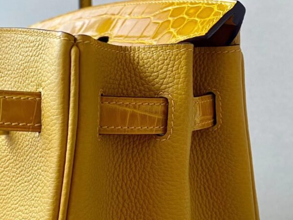 Hermès Birkin togo & Niloticus 9D Amber yellow Silver Hardware 25cm Full Handmade
