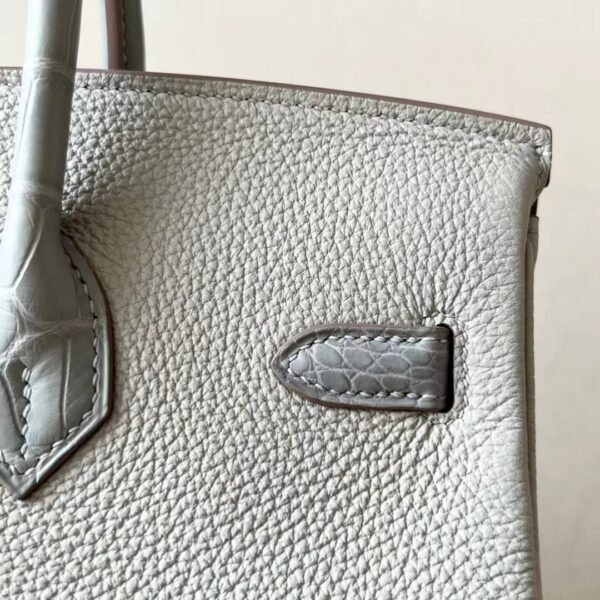 Hermes Birkin Togo & Matte Alligator crocodile 80 Pearl grey Gold Hardware 25cm Full Handmade