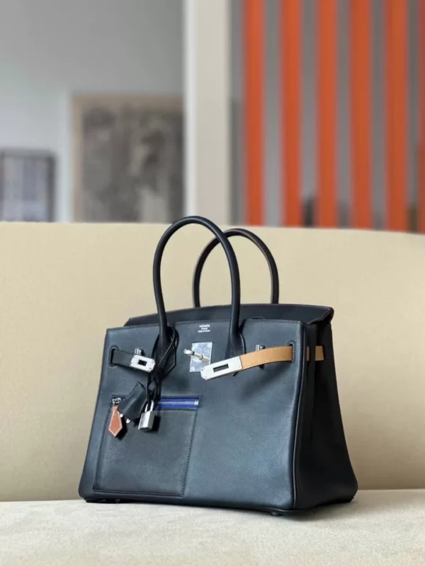 Hermès Birkin Swift 2S Deep Blue & CK89 Black & CK37 Golden Brown & OM Khaki & 08 Bright Blue Silver Hardware 30cm Full Handmade